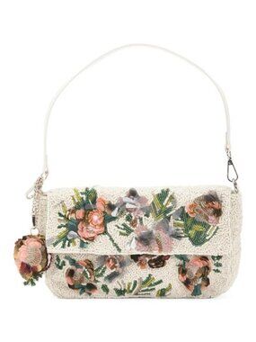 MADE IN INDIA Beaded Multi Flower Cluster Shoulder Bag